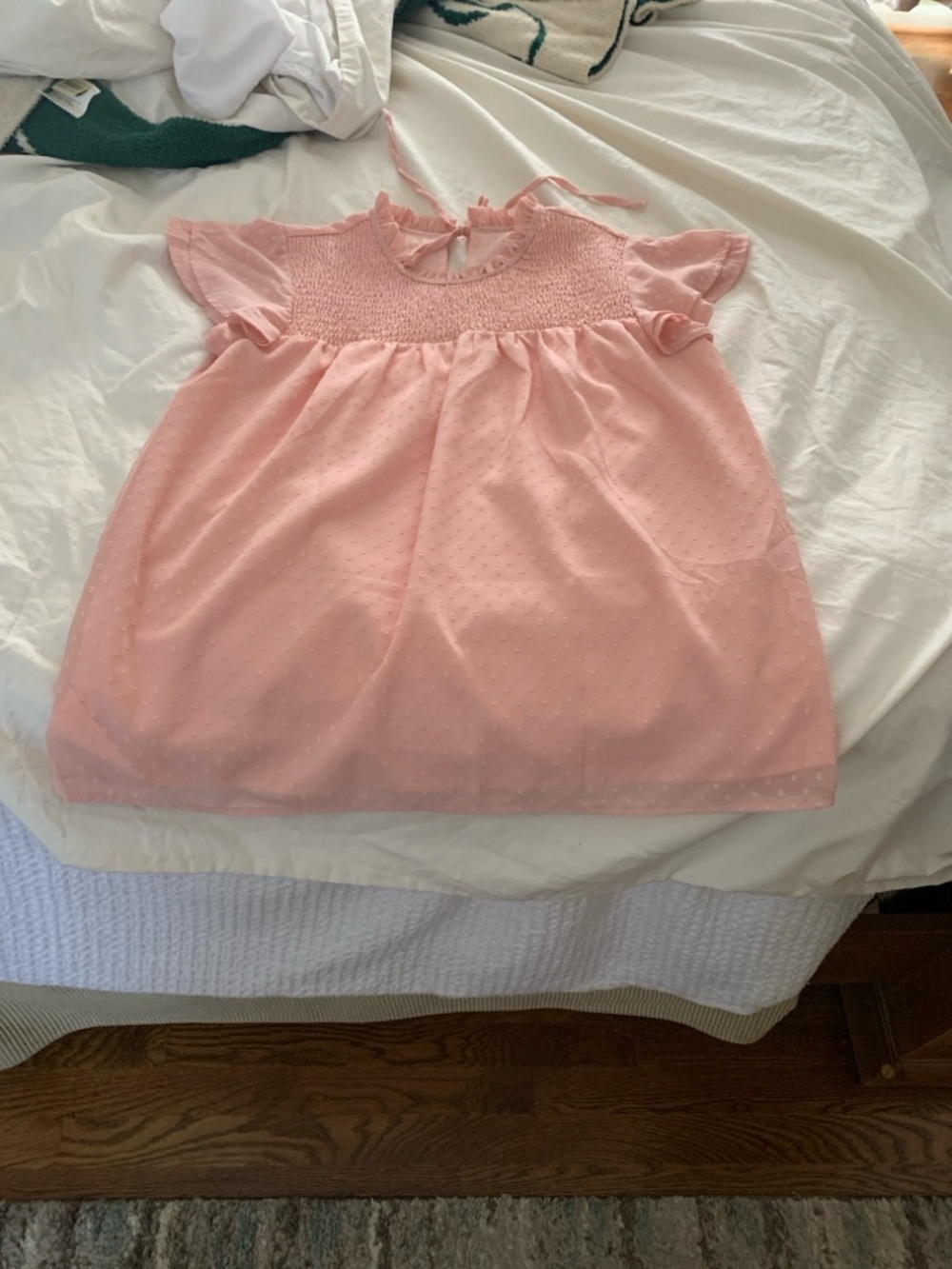 Women's Pink Swiss Dot Smocked Blouse